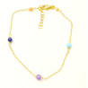 Bracelet Améthyste Corail Peau d'Ange Turquoise Lapis-Lazuli Pierres Rondes 4mm Argent Plaqué Or (Vermeil) 17 + 3 cm