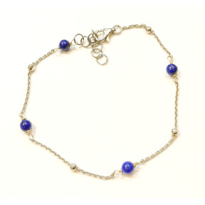 Bracelet Lapis-lazuli Pierres Rondes 4mm Argent 925 17 + 3 cm