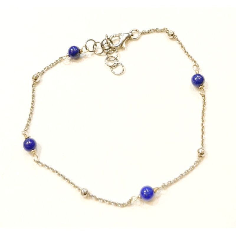 Bracelet Lapis-lazuli Pierres Rondes 4mm Argent 925 17 + 3 cm