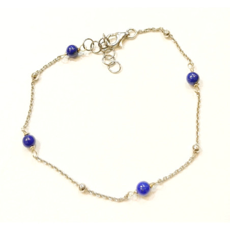 Bracelet Lapis-lazuli Pierres Rondes 4mm Argent 925 17 + 3 cm