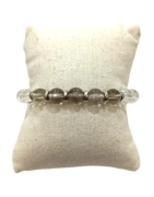 Bracelet Cristal de Roche et Quartz Fumé avec Insert Acier Inox Pierres Rondes 8mm