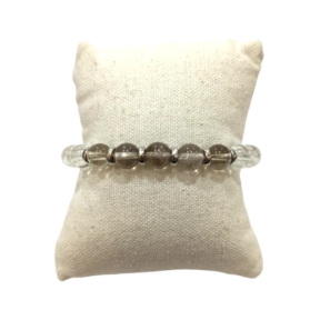 Bracelet Cristal de Roche et Quartz Fumé avec Insert Acier Inox Pierres Rondes 8mm