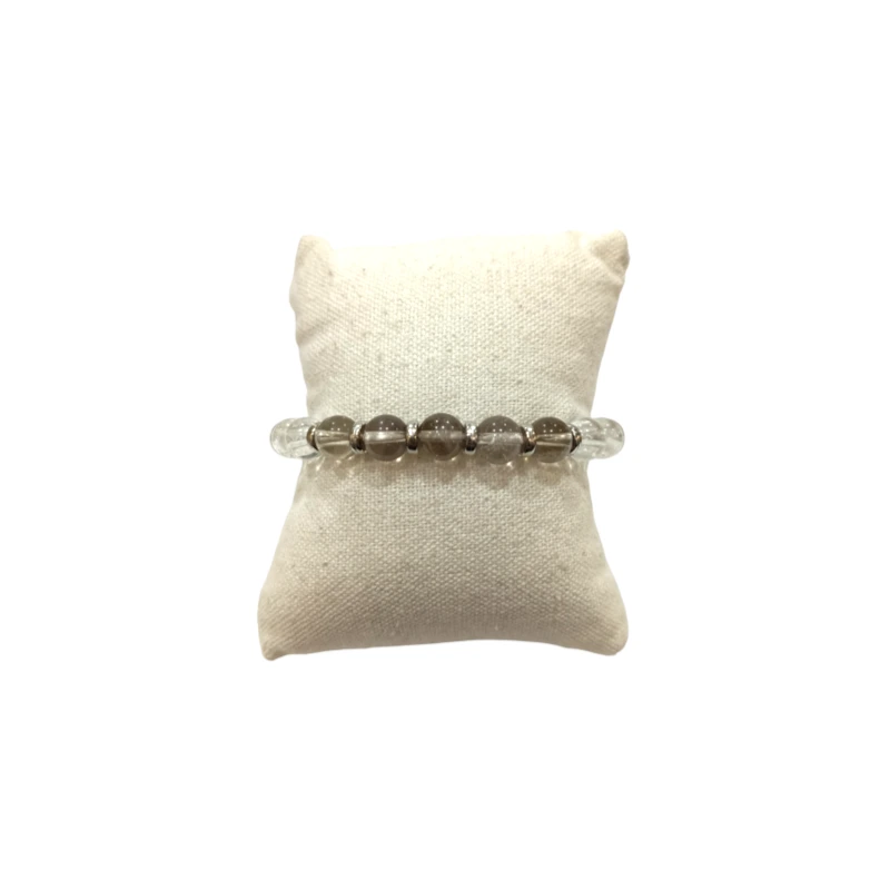 Bracelet Cristal de Roche et Quartz Fumé avec Insert Acier Inox Pierres Rondes 8mm