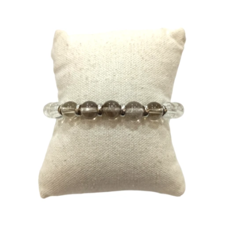 Bracelet Cristal de Roche et Quartz Fumé avec Insert Acier Inox Pierres Rondes 8mm