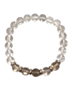 Bracelet Cristal de Roche et Quartz Fumé avec Insert Acier Inox Pierres Rondes 8mm