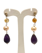 Boucles Améthyste Perle et Citrine Argent 925 Plaqué Or