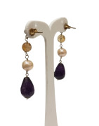 Boucles Améthyste Perle et Citrine Argent 925 Plaqué Or
