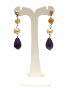Boucles Améthyste Perle et Citrine Argent 925 Plaqué Or
