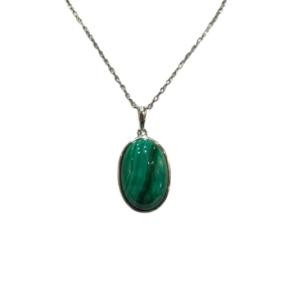 Pendentif Malachite Ovale avec Chaîne Argent 925