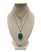 Pendentif Malachite Ovale avec Chaîne Argent 925