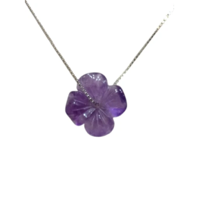 Pendentif Améthyste Fleur avec Chaîne Argent 925