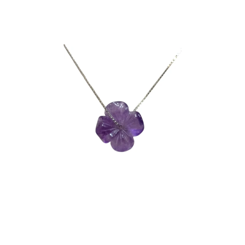 Pendentif Améthyste Fleur avec Chaîne Argent 925