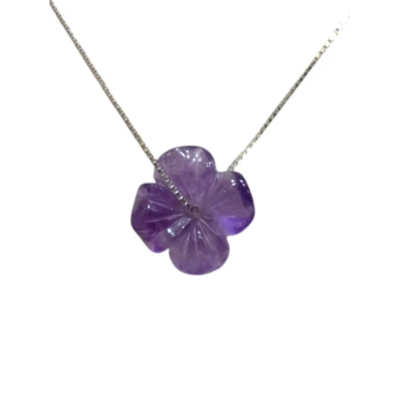Pendentif Améthyste Fleur avec Chaîne Argent 925