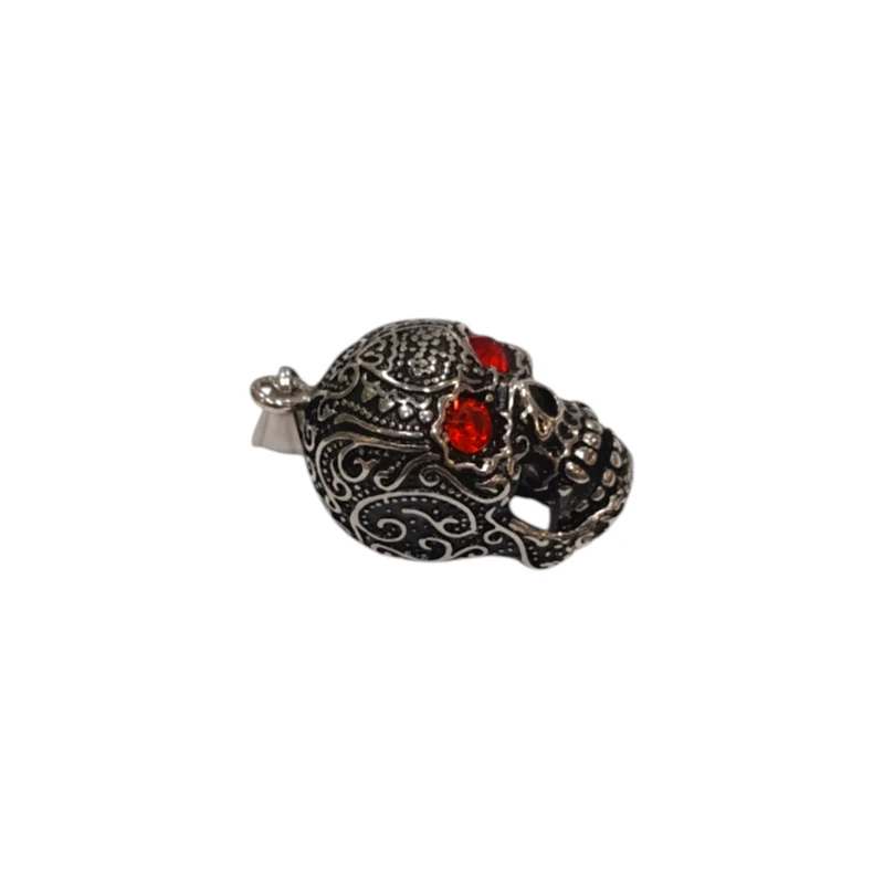 Pendentif Swarovski Rouge Tête de Mort Acier Inox Ciselé