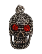 Pendentif Swarovski Rouge Tête de Mort Acier Inox Ciselé