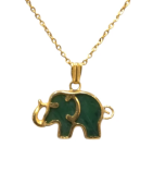 Pendentif Jade Néphrite Éléphant avec Chaîne 40cm Plaqué Or