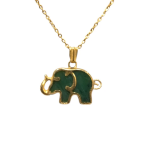 Pendentif Jade Néphrite Éléphant avec Chaîne 40cm Plaqué Or