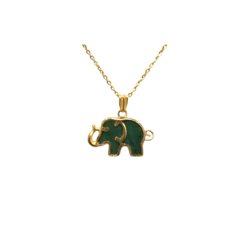 Pendentif Jade Néphrite Éléphant avec Chaîne 40cm Plaqué Or