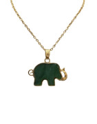 Pendentif Jade Néphrite Éléphant avec Chaîne 40cm Plaqué Or