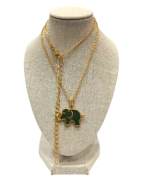 Pendentif Jade Néphrite Éléphant avec Chaîne 40cm Plaqué Or