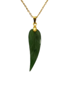 Pendentif Jade Néphrite Feuille Ciselé avec Chaîne 40cm Plaqué Or