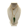 Pendentif Jade Néphrite Feuille Ciselé avec Chaîne 40cm Plaqué Or