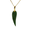 Pendentif Jade Néphrite Feuille Ciselé avec Chaîne 40cm Plaqué Or