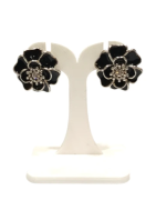 Boucles Swarovski et Bakélite Noir et Argenté Acier Inox