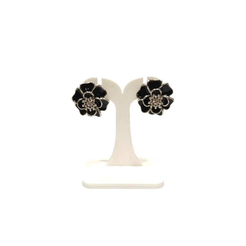 Boucles Swarovski et Bakélite Noir et Argenté Acier Inox