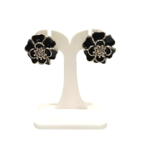 Boucles Swarovski et Bakélite Noir et Argenté Acier Inox