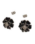 Boucles Swarovski et Bakélite Noir et Argenté Acier Inox