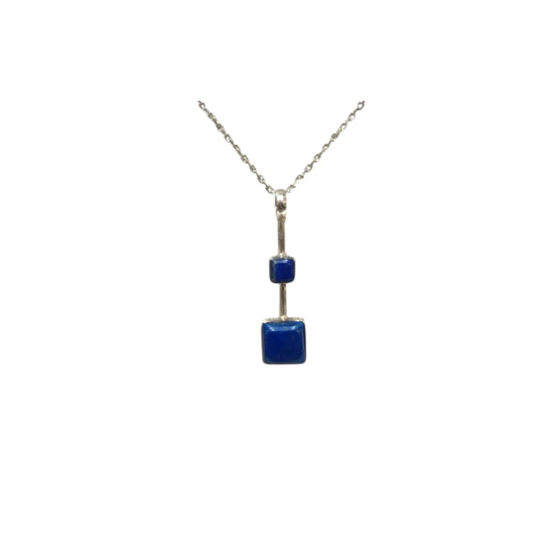 Pendentif Lapis-Lazuli Carrés avec Chaîne 42cm Argent 925