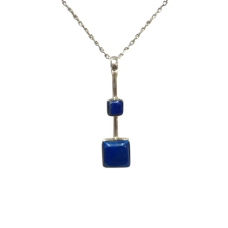 Pendentif Lapis-Lazuli Carrés avec Chaîne 42cm Argent 925