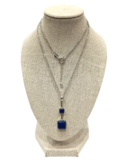 Pendentif Lapis-Lazuli Carrés avec Chaîne 42cm Argent 925