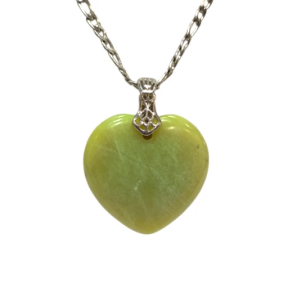 Pendentif Jade de Birmanie Cœur avec Chaîne 49cm Acier Inox