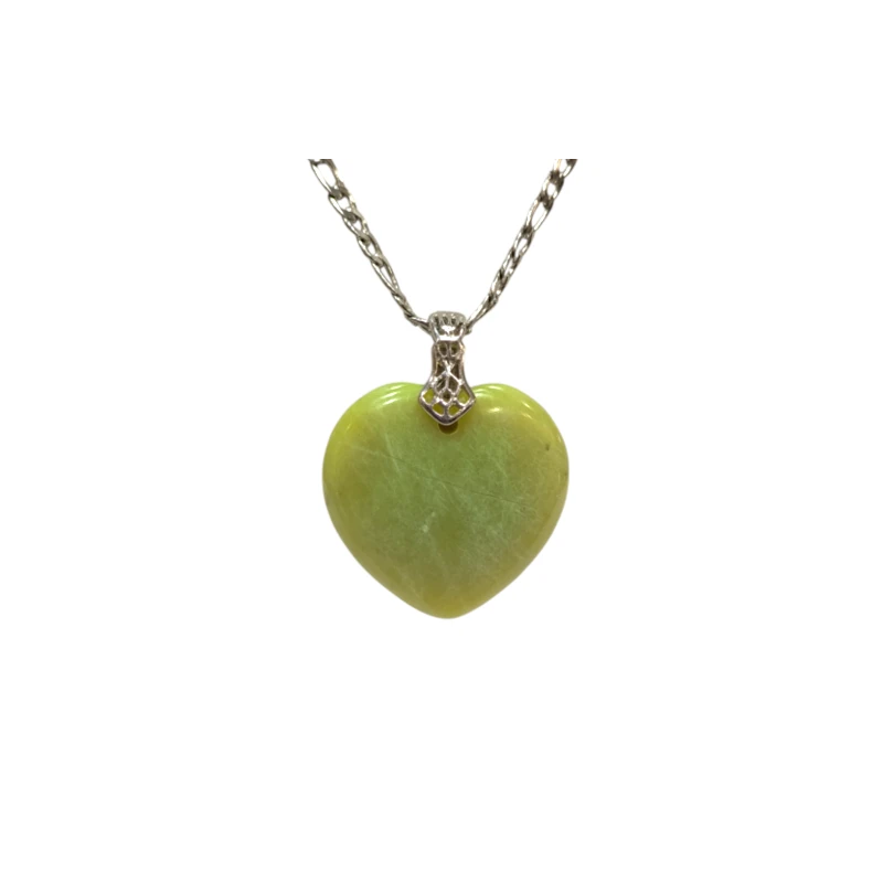 Pendentif Jade de Birmanie Cœur avec Chaîne 49cm Acier Inox