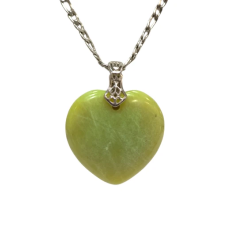 Pendentif Jade de Birmanie Cœur avec Chaîne 49cm Acier Inox