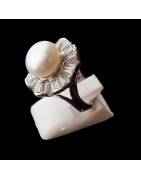 Bague Perle d'au douce & Zirconium Fleur Métal rhodié (s)