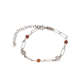 Bracelet Grenat Orange Facetté et Arbre de Vie Argent 925