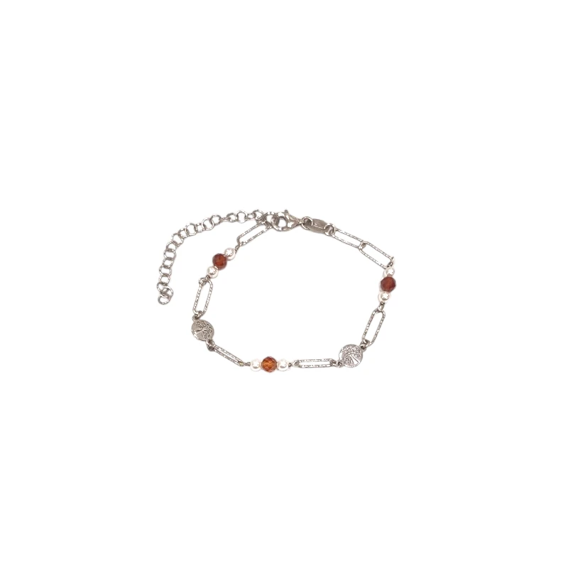 Bracelet Grenat Orange Facetté et Arbre de Vie Argent 925