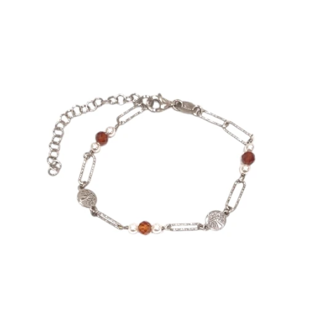 Bracelet Grenat Orange Facetté et Arbre de Vie Argent 925