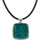 Pendentif Amazonite Zébré Carrée avec Cordon Caoutchouc Argent 925