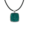 Pendentif Amazonite Zébré Carrée avec Cordon Caoutchouc Argent 925
