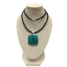 Pendentif Amazonite Zébré Carrée avec Cordon Caoutchouc Argent 925