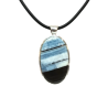 Pendentif Opale Bleue du Mexique Ovale avec Cordon Caoutchouc Argent 925