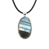 Pendentif Opale Bleue du Mexique Ovale avec Cordon Caoutchouc Argent 925