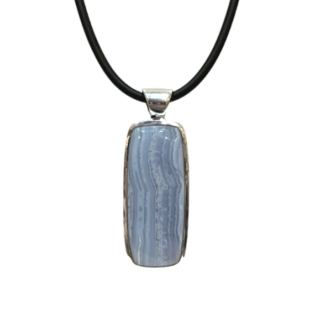Pendentif Calcédoine Rectangulaire avec Cordon Caoutchouc Argent 925