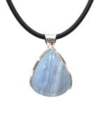 Pendentif Calcédoine Goutte avec Cordon Caoutchouc Argent 925