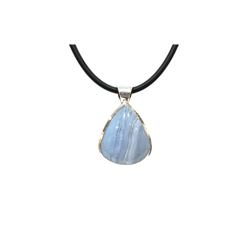 Pendentif Calcédoine Goutte avec Cordon Caoutchouc Argent 925