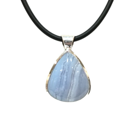 Pendentif Calcédoine Goutte avec Cordon Caoutchouc Argent 925
